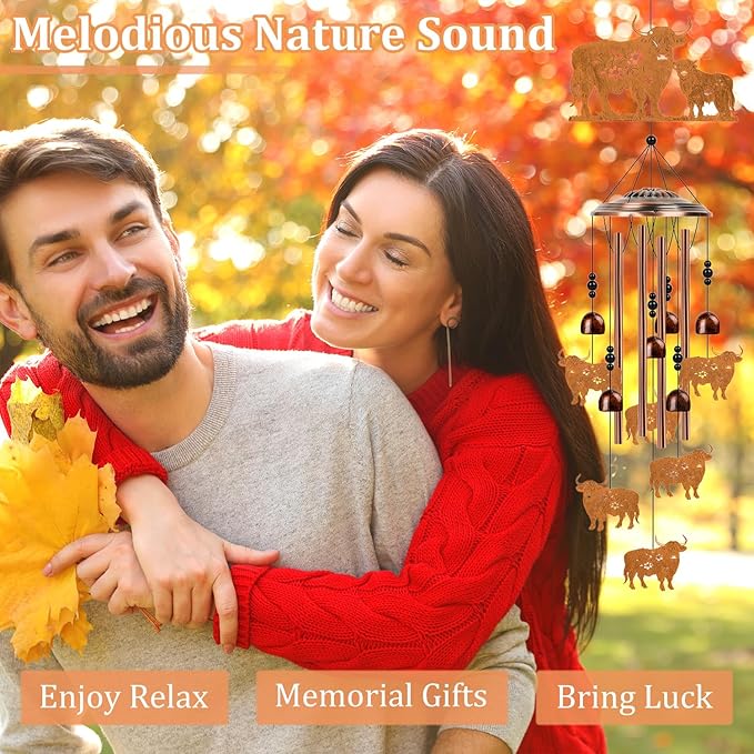 Highland Cow Wind Chimes for Outside - Luvsweets Highland Cow Gifts for Women Men, Mom Grandma Birthday Mother's Day, Memorial Wind Chimes for OutdoorGarden Patio Yard Porch Decor
