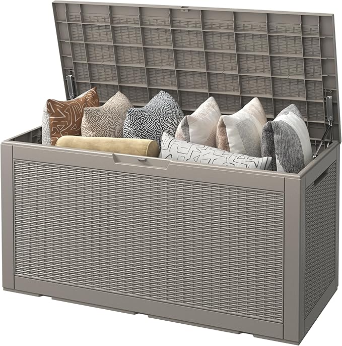 NBYSGO Outdoor Storage Box, Resin Deck Boxes Indoor and outdoor, Waterproof Storage Box Lockable Lid (Grey, 100 Gallon)