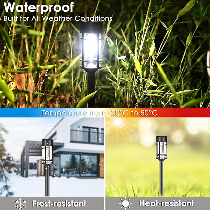 Mancra Solar Pathway Lights Outdoor, 8 Pack Metal Glass Solar Lights Outdoor Waterproof Auto On/Off Landscape Path Lighting Garden Decor for Yard Walkway Driveway, Cool White