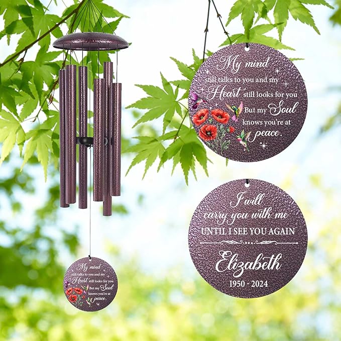 ASTARIN Personalized Memorial Wind Chime for Loss of Loved One 30/36/42 inch, Sympathy Deep Tone Wind Chimes for Mom Dad/Mother Father, Remembrance Gifts for Grief Condolence Funeral, Bereavement 30
