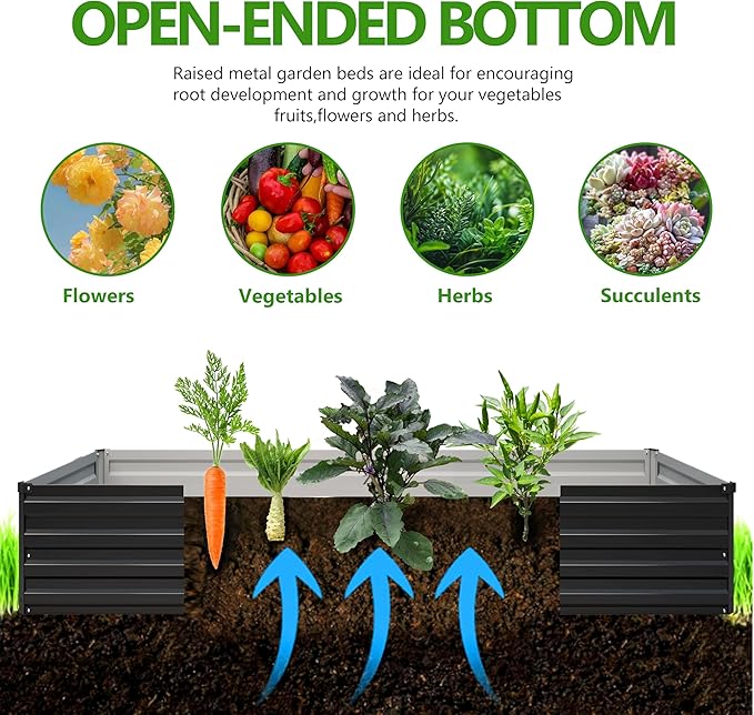 2PCS 7x3x1ft Galvanized Metal Raised Garden Bed Kit,Outdoor Planter Box Vegetables,Flowers,Herbs Durable Rust-Resistant Patio Gardening Beds,Black