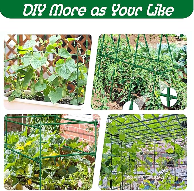 Garden Stakes Kit:14 Inch 48 Pack, Plant Sticks Supports & Accessories for DIY 4ft, 5ft, 6ft, 7ft Stakes for Tomato, Vegetables, Indoor & Outdoor Gardening Supplies (48, Green)