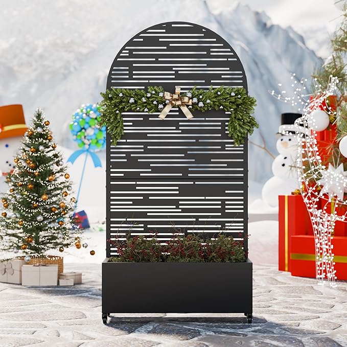 Casaphoria Metal Raised Garden Bed with Trellis and Wheels, 72"x35"x16" Arched Planter Box for Climbing Plants, Vegetables & Vines, Features Drainage Holes and Privacy Screen (Black-Shine)