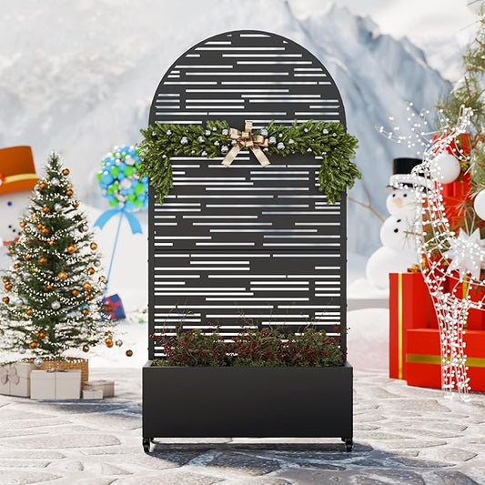 Casaphoria Metal Raised Garden Bed with Trellis and Wheels, 72"x35"x16" Arched Planter Box for Climbing Plants, Vegetables & Vines, Features Drainage Holes and Privacy Screen (Black-Shine)