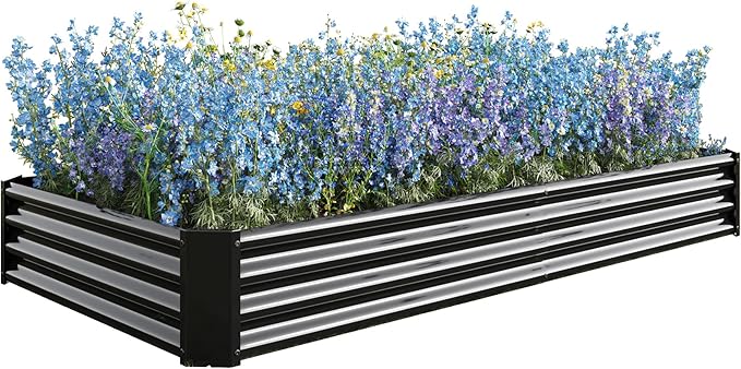 8x4x1ft Raised Garden Bed, Outdoor Galvanized Raised Garden Beds, Metal Raised Beds for Gardening Vegetables Fruits and Flowers, Easy Assembly, 202 Gallon Capacity - Black