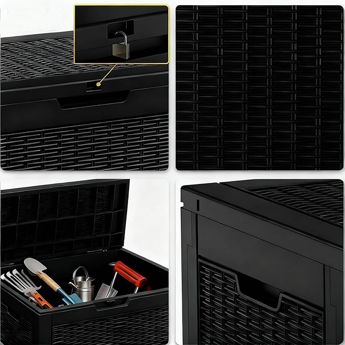 30 Gallon Resin Deck Box with Lockable Lid, Outdoor Storage for Patio Furniture Cushions, Garden Tools, Pool Accessories, All-Weather Waterproof Design