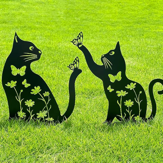 Metal Cat Garden Decor for Outside,15" Metal Kitty Decorative Garden Stakes, Black Cat Silhouette Yard Decorations Outdoor Lawn Ornament Yard Art, Rust Proof Steel Kitten Decor for Kitty Lovers