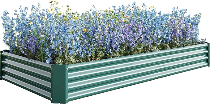 8x4x1ft Raised Garden Bed, Outdoor Galvanized Raised Garden Beds, Metal Raised Beds for Gardening Vegetables Fruits and Flowers, Easy Assembly, 202 Gallon Capacity - Green