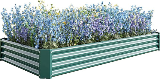 8x4x1ft Raised Garden Bed, Outdoor Galvanized Raised Garden Beds, Metal Raised Beds for Gardening Vegetables Fruits and Flowers, Easy Assembly, 202 Gallon Capacity - Green