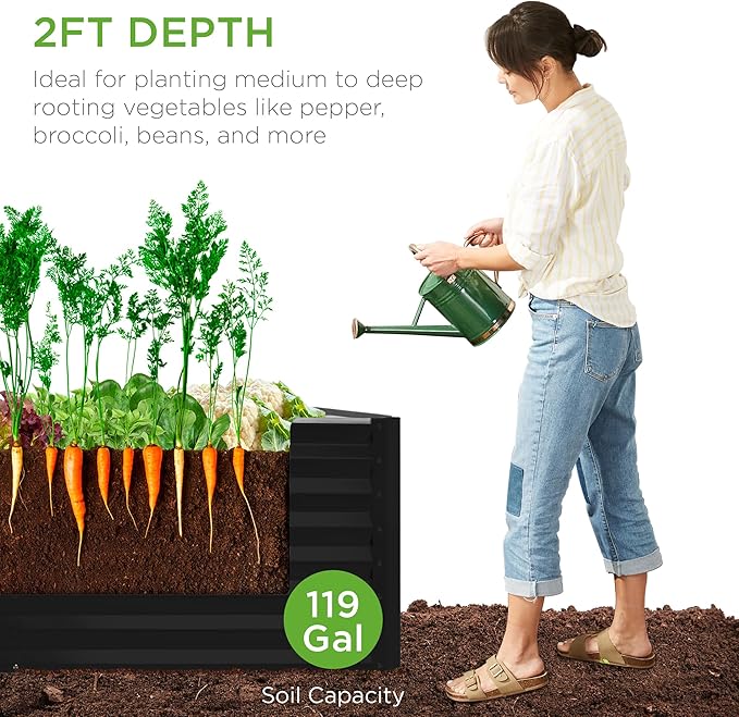 Best Choice Products 4x2x2ft Outdoor Metal Raised Garden Bed, Deep Root Planter Box for Vegetables, Flowers, Herbs w/ 119 Gallon Capacity - Black