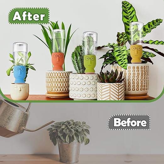 4 Pack Terracotta Watering Spikes, Self-Watering Plant Stakes for Indoor & Outdoor Potted Plants with 12 oz Plastic Bottles for Ideal Auto Watering Devices for Plants During Vacation