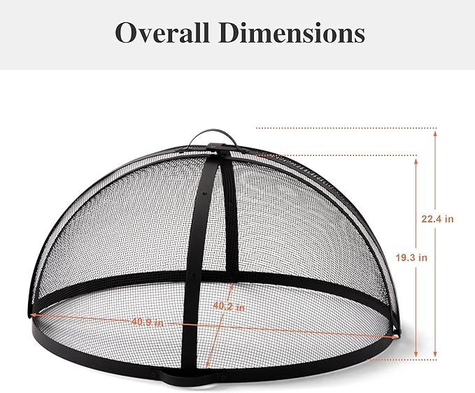 SUNCREAT Outdoor Fire Pit Spark Screen Cover Accessory, Patio Round Easy-Opening Fire Mesh Screen Guard, Heavy Duty Steel Fire Pit Ember Lid with Hinge, 40 Inch