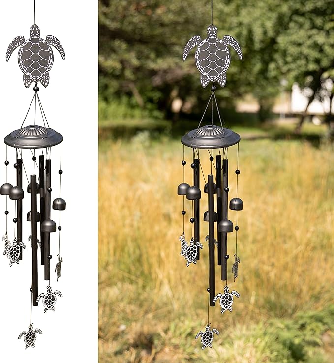 VP Home Black Sea Turtles Wind Chimes for Outside - 32 Inches Harmonic Windchimes with Rustic Design for Gardens, Patios, and Porches - Thoughtful Gifts for Mom, Grandma, and Turtle Lovers