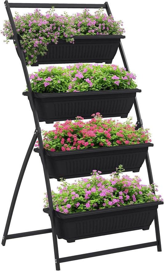 Outsunny Raised Garden Bed, 4 Tier Vertical Garden Planter Set, 4 Outdoor Planter Boxes with Stand, Self Draining Design Elevated Garden for Vegetable, Flowers & Herbs, Black