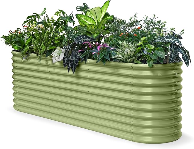 Raised Garden Bed 8x2x2.5 ft, 30" Extra Tall Galvanized Metal Planter Boxes Outdoor, Heavy Duty Flower Bed for Vegetable Fruit Herb, Modular Raised Bed Gardening Large Planters - Moss Green