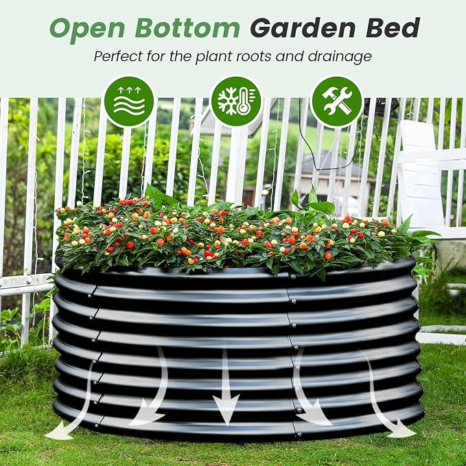 Land Guard 2×2×2ft Galvanized Raised Garden Bed Kit, Round Galvanized Planter Raised Garden Boxes Outdoor, Large Metal Raised Garden Beds for Vegetables, Grey