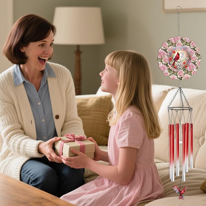 Red Cardinal Wind Chimes for Outside, 3D Wind Chimes with Wind Spinner, Outdoors Hanging Decor for Garden Porch Patio Backyard, Mothers Day Birthday Gifts for Women Mom Grandma