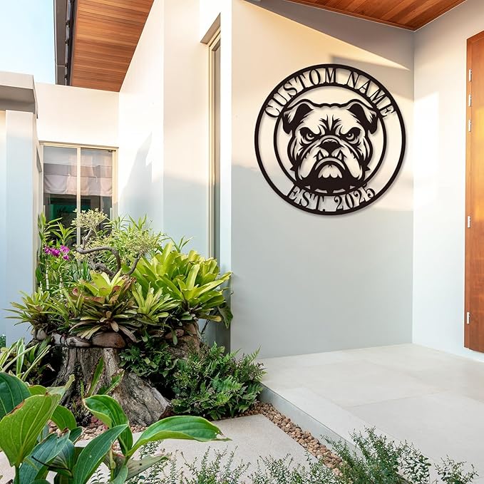 Personalized Pet Name Metal Sign Custom French Bulldog Pug Labrador Retriever Wall Art “On Premises” Warning Sign for Door Gate Dog House Metal Wall Decoration