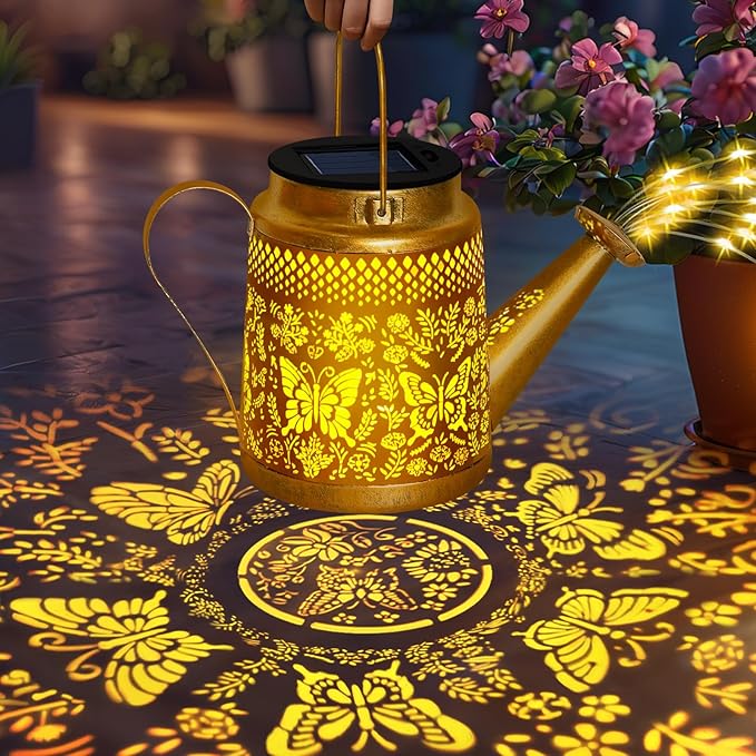 Christmas Gifts Butterfly Solar Watering Can Lights, Outdoor Waterproof Garden Lanterns with Shepherd Hook, Solar Garden Decor for Yard Outdoor Landscape Pathway, Gift for Women Mom Grandma, 2 Pack