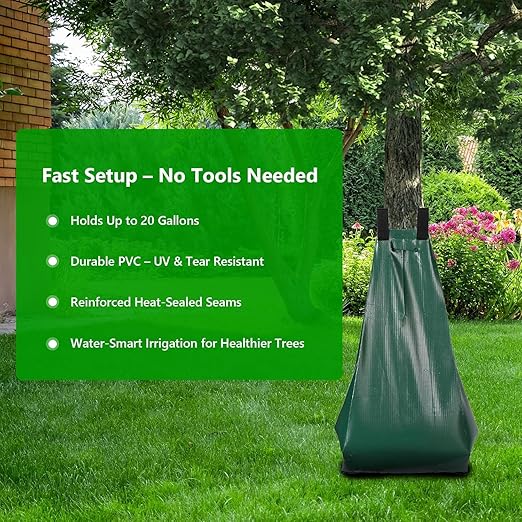 Tree Watering Bags 20 Gallon – Slow Release Drip Irrigation for Trees, PVC Tree Watering Bag for New & Established Trees, Deep Watering in 5–8 Hours, Ideal for Fruit Trees & Young Saplings (10 Pack)