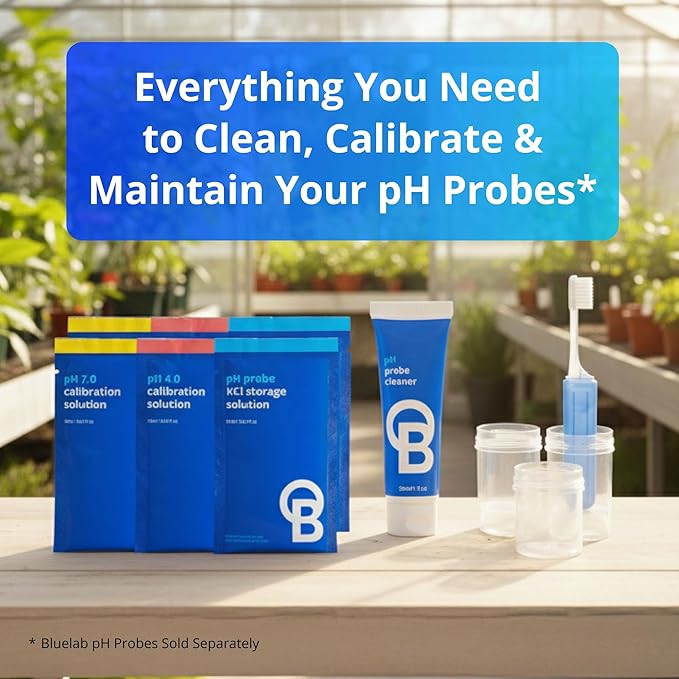 Bluelab CAREKITPH pH Probe Care Kit with Calibration Solution, Storage Solution, and Brush, used for pH Pen, Meter, Monitor, Controller and Tools for Hydroponic System and Indoor Plant Grow
