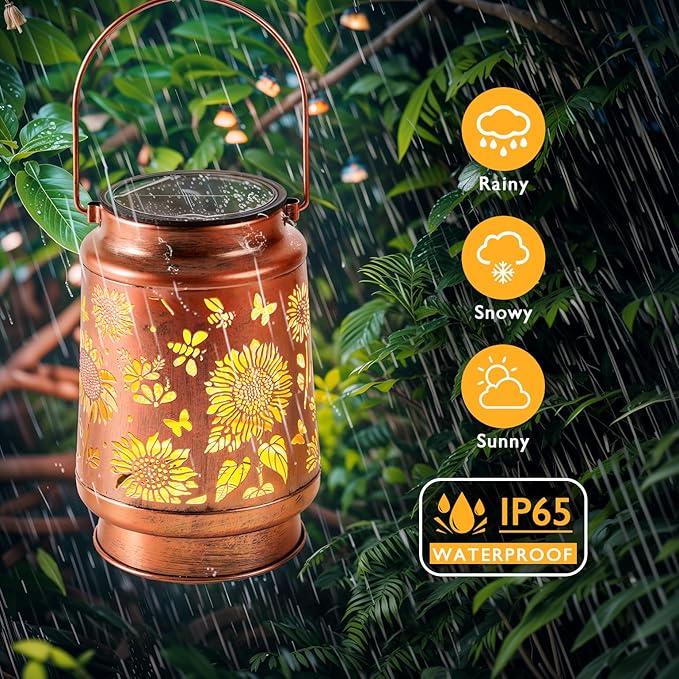 Homemory Christmas Gifts for Women Mom Grandma, Solar Lanterns Sunflower Lights Outdoor Waterproof Garden Decor, LED Hanging Solar Lights for Yard, Patio, Backyard, Porch, Lawn