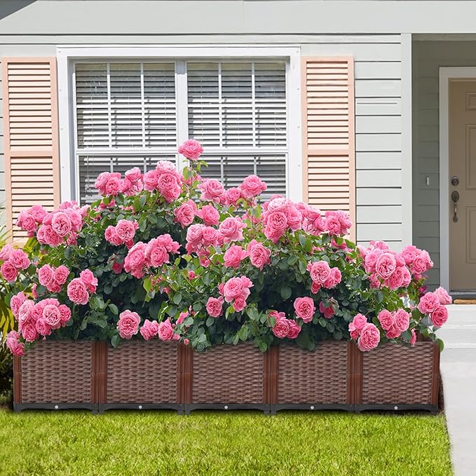 Raised Garden Beds Outdoor Self-Watering, Large Garden Planter Box With Drain Outlet, Elevated Rectangular Raised Beds for Gardening Vegetables Flowers Above Ground Garden Planters, 78.7"x15.7"x14.2"