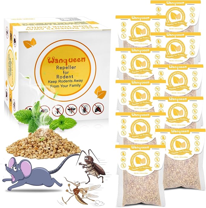 Natural Mouse Repellent Pouches with Peppermint Oil - Indoor Outdoor Rodent Repellent Deterrent for Home Garage Car - 10 Pack Effective Mice Control Safe for Pets and Kids