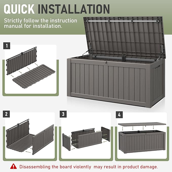 NBYSGO Outdoor Storage Box, Resin Deck Boxes Indoor and outdoor, Waterproof Storage Box Lockable Lid (Grey, 180 Gallon)