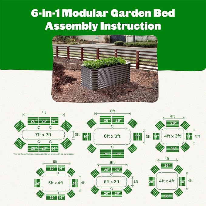 Epic Gardening 6-in-1 Modular Galvanized Raised Garden Bed Kit, 15" Food-Safe Medium Metal Planter Box, Oval Raised Garden Beds Outdoor for Vegetables, Flowers, Herbs, and Fruits - Slate Grey