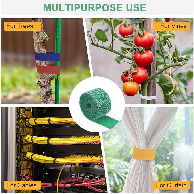 1-Roll Garden Plant Tape, 98 ft x 0.5 in Garden Hook and Loop Plant Ties Multi-Purpose Use Adjustable and Reusable Twist Wire Tape for Plants/Flowers/Vines [Green]