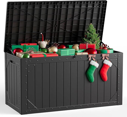 MAKE CHANGES Outdoor Storage Box,100 Gallon Deck Box Outdoor Storage Bench Outside Waterproof Resin Storage Bench, Lockable Patio Cushions, Garden Tools Storage For Furniture, UV Resistant
