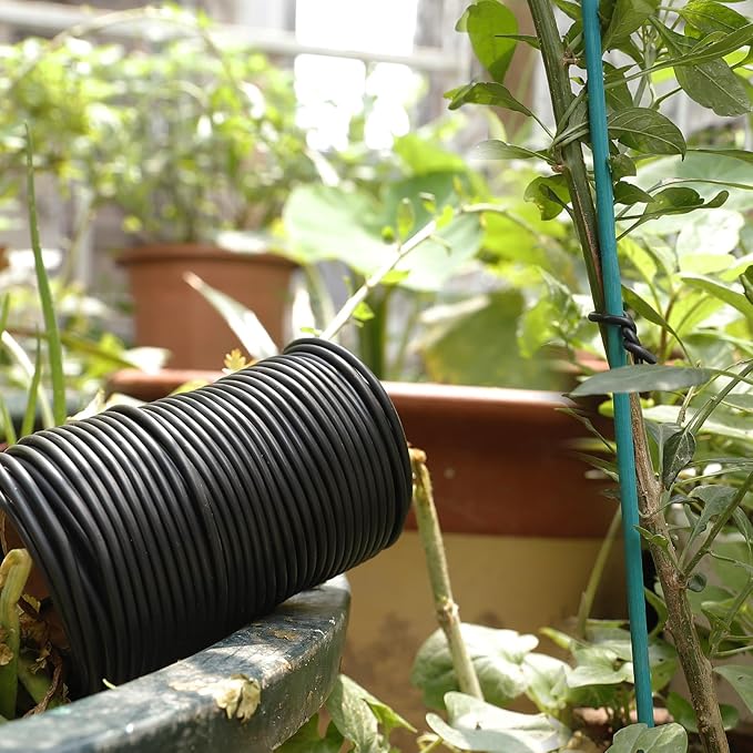 TELENT OUTDOORS 101 Feet Black Plant Twist Ties, Soft Plant ties for Vine Support, 3mm TPR Flexible Garden Tie for Plants Gardening Office Home Use