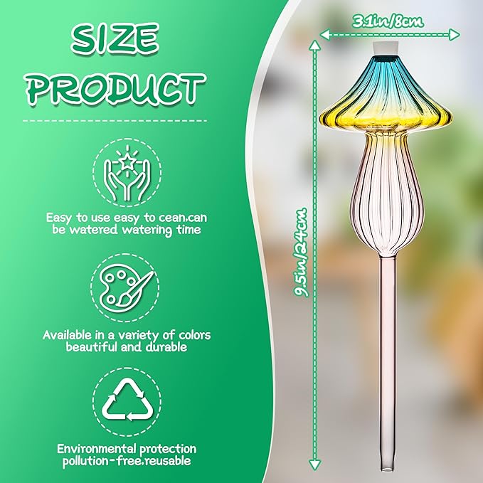 Plant Watering Globes, Rainbow Gradient Color Mushroom Plant Watering Devices, Self Watering Globes,Self Watering Planter Insert - Watering Bulbs for Indoor Plants for Travel Vacation (4 PCS)