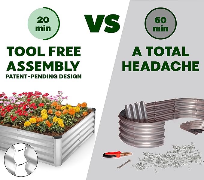 Plant & Plot Galvanized Raised Garden Beds Outdoor // 8×4×1 ft (2-Pack) Planter Raised Beds for Gardening, Vegetables, Flowers // Large Metal Garden Box (Silver) // Patented Tool-Free Design