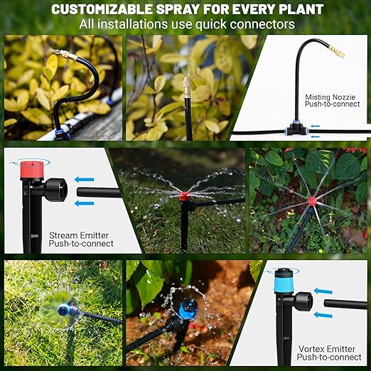 230FT Drip Irrigation Kit with Push-Fit Connectors, DIY Automatic Garden Watering System, 2026 New Upgraded Water-Saving Design with 3 Adjustable Nozzles for Yard, Greenhouse, Lawn & Potted Plants