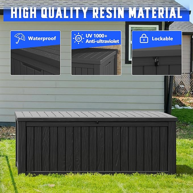 NBYSGO Outdoor Storage Box, Resin Deck Boxes Indoor and outdoor, Waterproof Storage Box Lockable Lid (Black,200 Gallon)