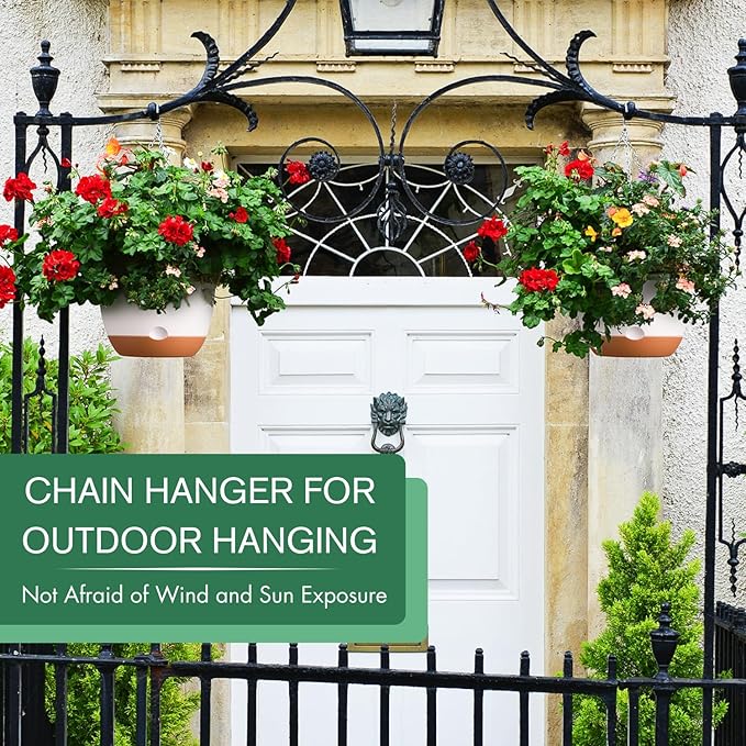 3 Pack 8/10/12 Inch Hanging Planters for Indoor Plants with Self-Watering Includes Hanging Pots for Plants, Outdoor Hanging Flower Pots with Drainage, and 2 Types of Hanging Baskets Hangers (White)