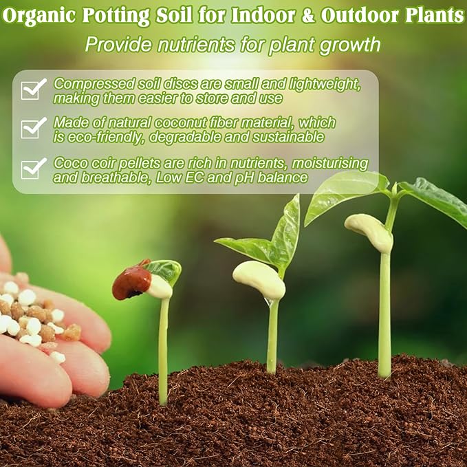 ZeeDix 100pcs 50mm Coco Coir Pellets Potting Soil, Organic Coconut Fiber Seed Starter Soil Pellets, Coconut Coir Soil Discs for Indoor Outdoor Plants, Herbs Houseplants Flowers Succulents Vegetables