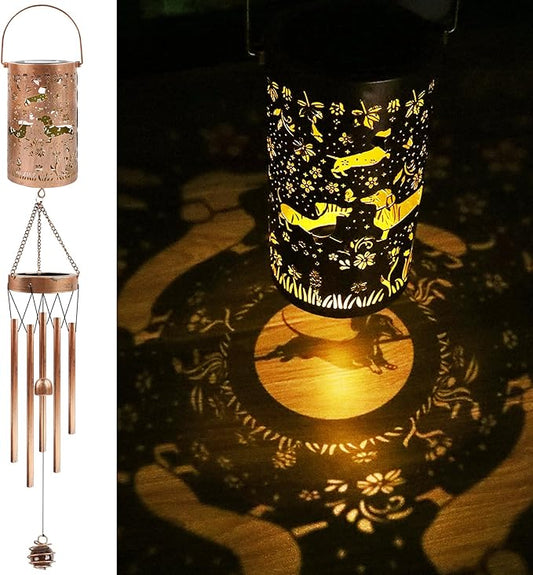 Dachshund Solar Wind Chimes for Outside, Dachshund Wiener Dog Gifts Solar Lantern Wind Chimes, Garden Decorative Hanging Lights for Patio Porch Yard Lawn Decor