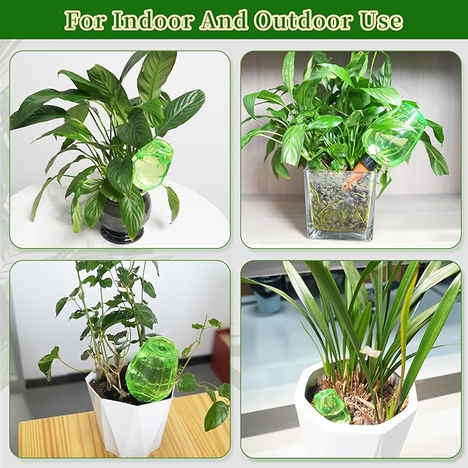 6pcs Plant Self Watering Globes, Plastic Water Bulbs Top Fill, 12.3 oz Plant Watering Devices System Slow Release Terracotta, Water Spikes Stakes for Indoor (Green-6pack)