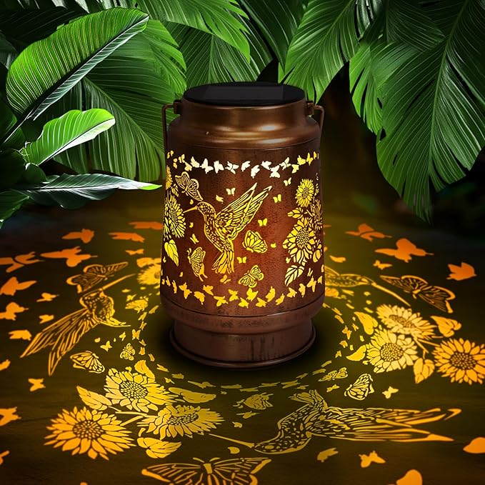 Hummingbird Solar Lanterns Outdoor with Shepherd Hook,Hangling Solar Lights Waterproof Sunflower Garden Decor for Yard Porch Lawn Patio Pathway, Birthday Gifts for Women Mom Grandma Sister Friend