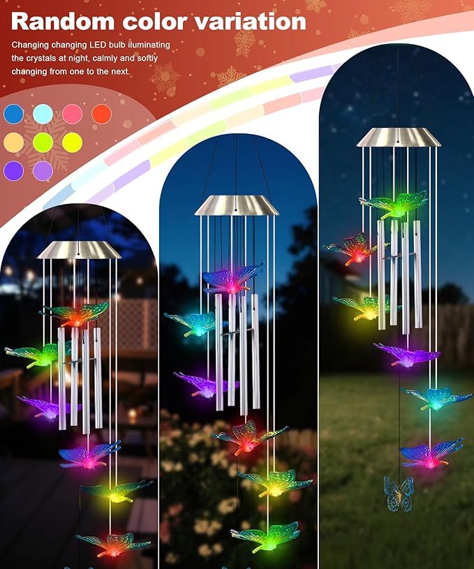 Nacome Wind Chimes for Outside: Tubes Memorial Wind Bell Valentines Day Gifts for Her Wife Women Mom Grandma Birthday - Yard Garden Indoor Outdoor Decor (Butterfly)