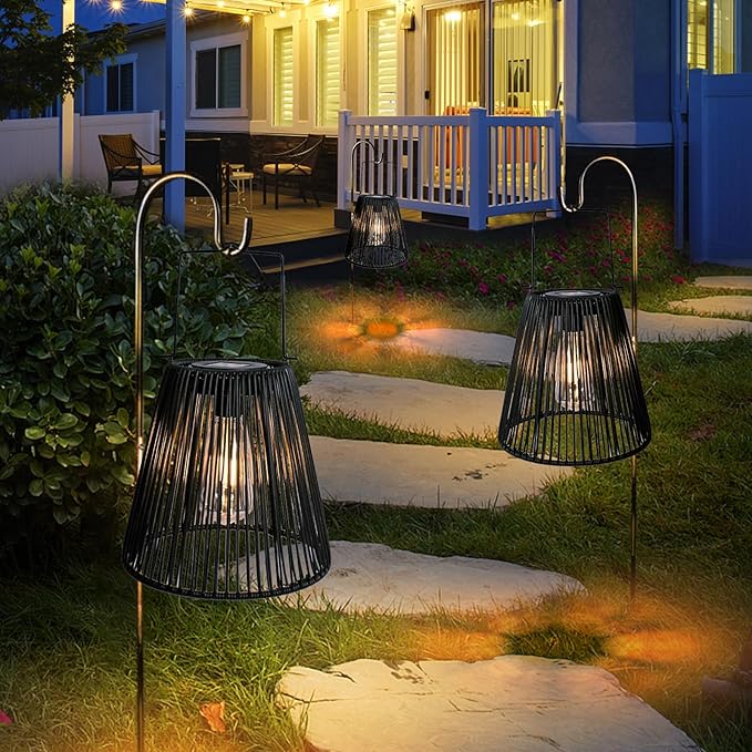 Afirst Solar Lanterns Outdoor, Rattan Hanging Solar Lights Natural Bamboo Waterproof Decorative Lanterns for Yard, Patio, Lawn,Pathway, Landscape, Garden Decor Mother's Day Gifts