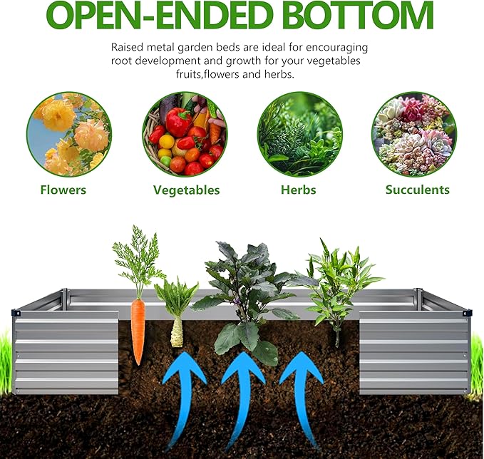 2PCS 10x3x1ft Galvanized Metal Raised Garden Bed Kit,Outdoor Planter Box Vegetables,Flowers,Herbs Durable Rust-Resistant Patio Gardening Beds,Silver