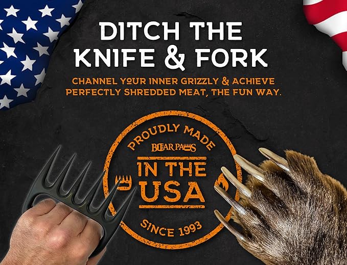 Bear Paws Meat Claws - The Original Meat Shredder Claws for Pulled Pork, USA Made - Easily Lift, Shred, Pull and Serve Pork, Chicken, Brisket and Turkey - Gift for Dad on Christmas! (Black)