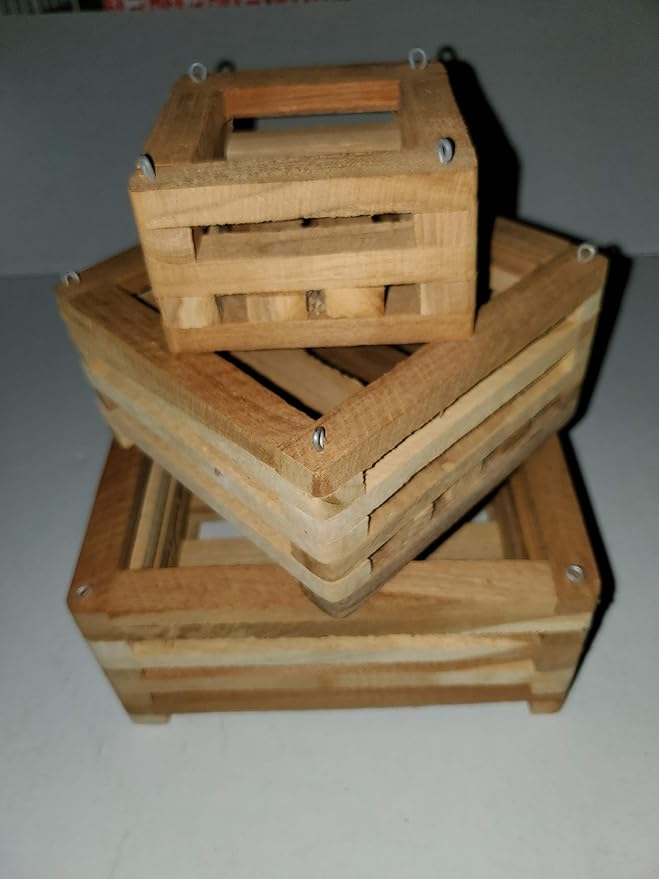 Jim's Orchid Supplies Teak Wood Square Orchid and Plant Baskets Set of 3. 1 Each 4, 6 and 8 Inch with 3-20 inch Hangers.