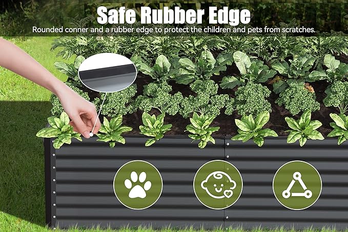 Domi 6×3×1.5 ft Galvanized Raised Garden Bed, Outdoor Planter Garden Boxes Large Metal Planter Box for Gardening Vegetables Fruits Flowers, Grey