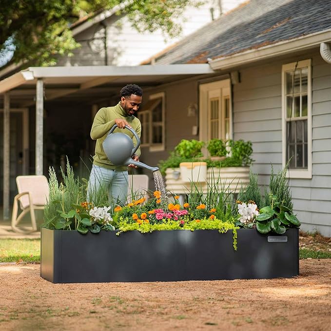 Vego garden Modern Raised Garden Bed 17" Tall 27" x 83" Heavy Metal Planter for Trees Plants Flowers Double-Walled Steel Planters for Commercial Residential Patio, Midnight Blue