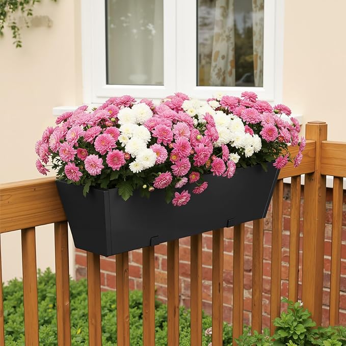 Railing Planter Box - Heavy Duty Window Boxes, 36” Deck Railing Planter Boxes with Adjustable Bracket, Deck Planters for Railing Outdoor Fence (1 Pack)
